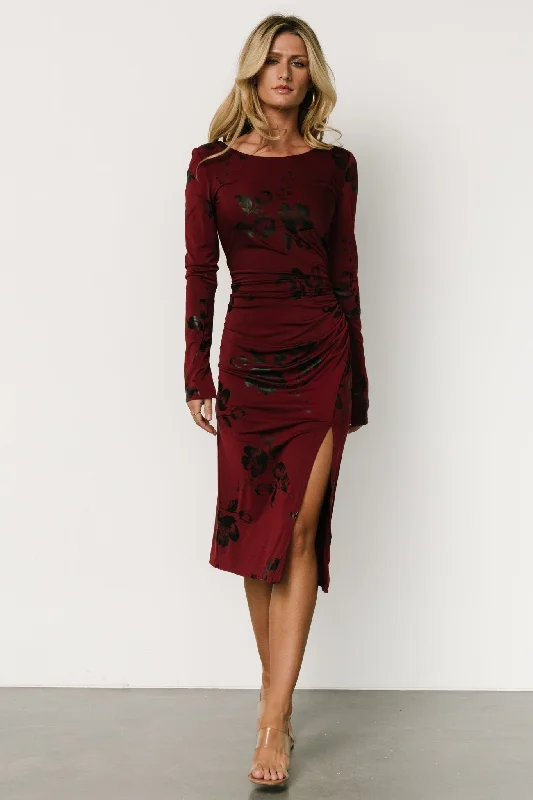 Plaid midi dresses for a fall - themed family gathering McQueen Midi Dress | Merlot + Black Plaid midi dresses for a fall - themed family gathering McQueen Midi Dress | Merlot + Black