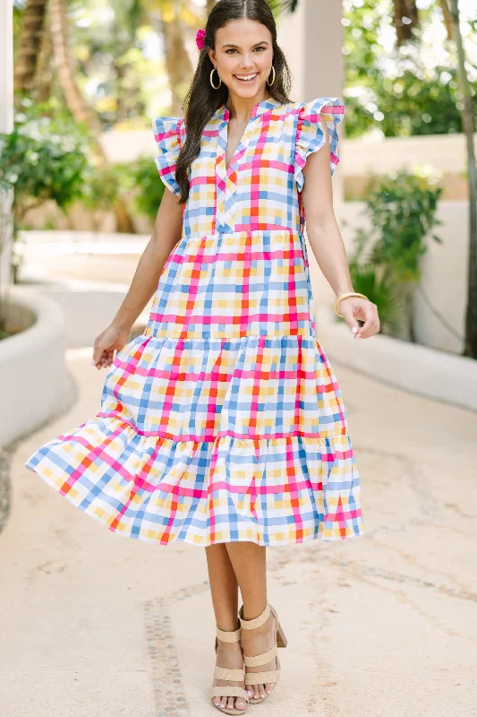 Midi dresses with tiered skirts for a bohemian festival look Just A Dream Pink Gingham Midi Dress Midi dresses with tiered skirts for a bohemian festival look Just A Dream Pink Gingham Midi Dress