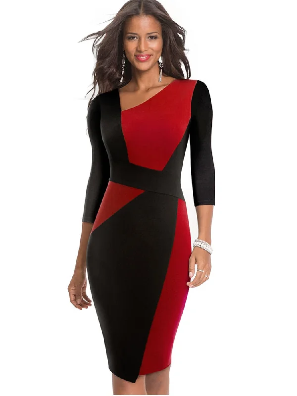 Midi dresses with pom - pom trims for a playful and festive look BerriesJam - Contrast Color Patchwork Business Party Bodycon Dress Midi dresses with pom - pom trims for a playful and festive look BerriesJam - Contrast Color Patchwork Business Party Bodycon Dress