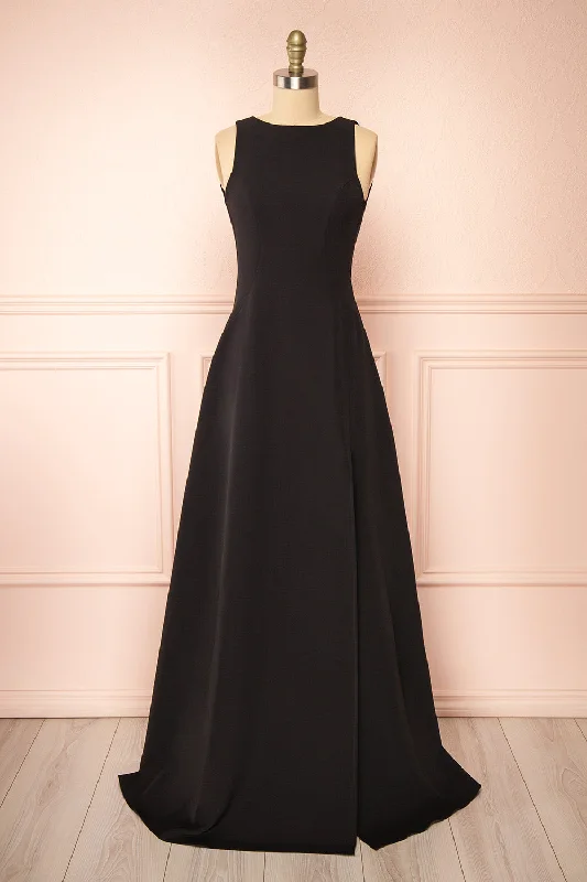 Mini dresses with tiered skirts for added volume Elenova Black | High Neck Gown w/ Train Mini dresses with tiered skirts for added volume Elenova Black | High Neck Gown w/ Train