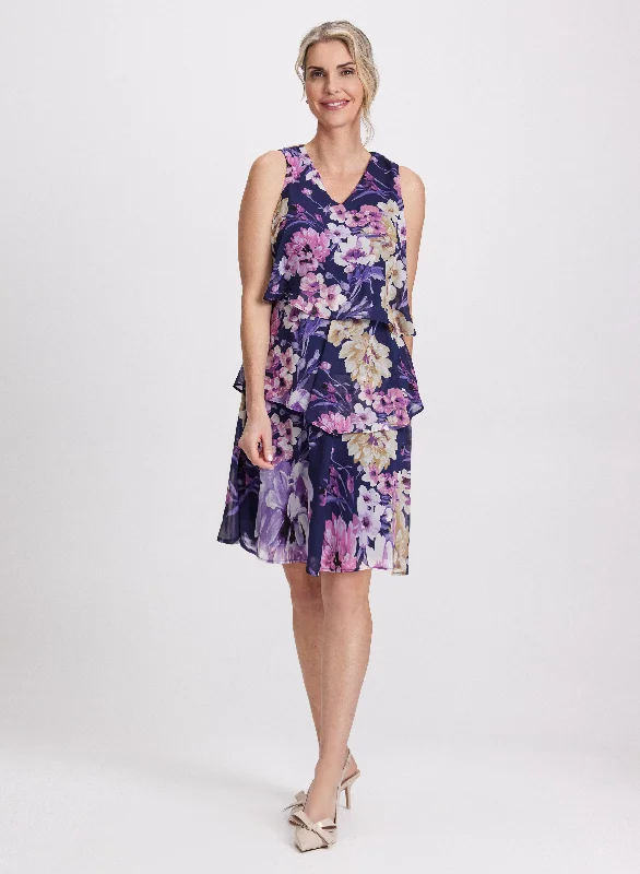 Mini dresses with patchwork designs for a unique style Tiered Floral Dress