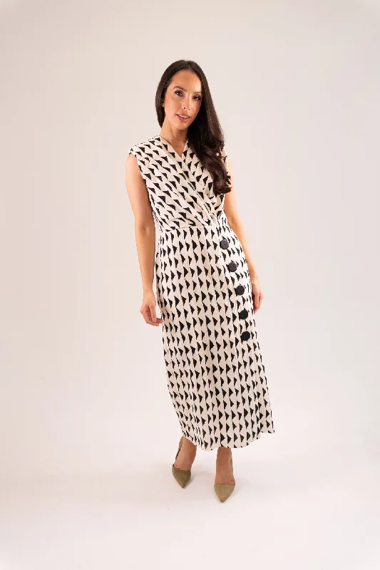 Midi dresses with wrap - around skirts for a customizable fit Kayla Aztec Print Dress In Cream Midi dresses with wrap - around skirts for a customizable fit Kayla Aztec Print Dress In Cream