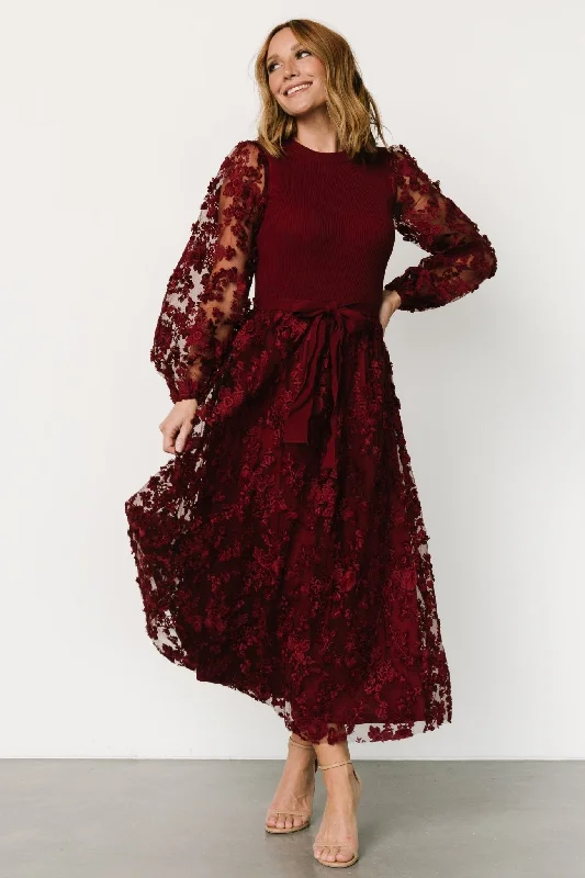 High - low midi dresses with geometric patterns for a modern party Roslyn Embroidered Dress | Wine High - low midi dresses with geometric patterns for a modern party Roslyn Embroidered Dress | Wine