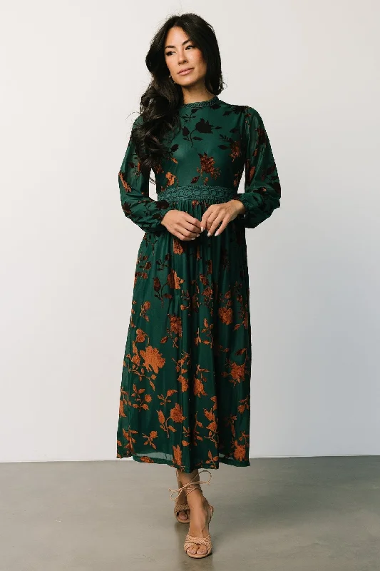 Wrap - style midi dresses in silk for a sophisticated office look Christine Velvet Embossed Midi Dress | Jade Wrap - style midi dresses in silk for a sophisticated office look Christine Velvet Embossed Midi Dress | Jade