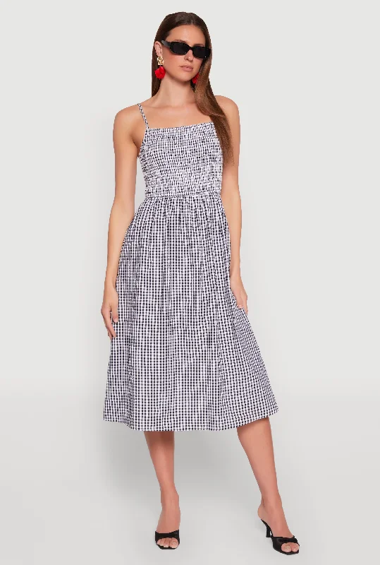Midi dresses with ruched bodices for a feminine and fitted feel Almost Famous Cut Out Back Gingham Dress Midi dresses with ruched bodices for a feminine and fitted feel Almost Famous Cut Out Back Gingham Dress