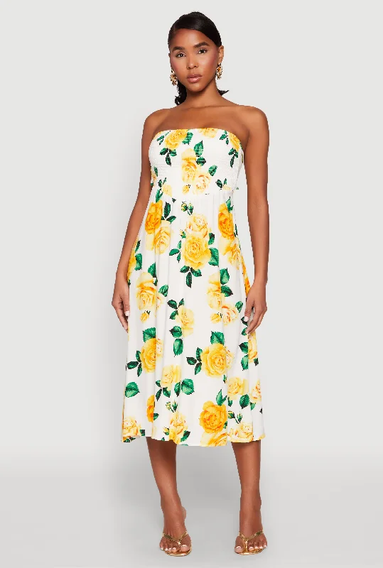 Midi dresses with V - necklines for a flattering and elongating effect Almost Famous Floral Print Smocked Midi Dress Midi dresses with V - necklines for a flattering and elongating effect Almost Famous Floral Print Smocked Midi Dress