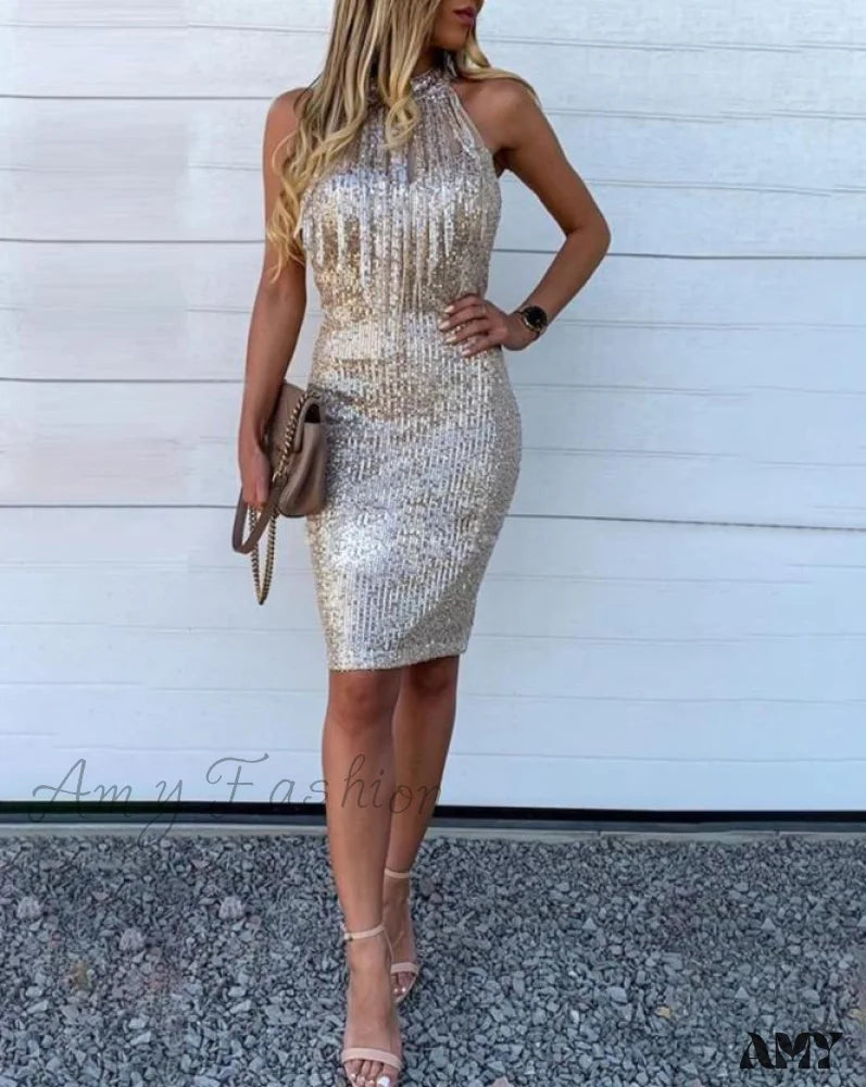 Sleeveless midi dresses with lace details for summer weddings Amy Fashion - Sequins Sleeveless Halter Tassel Design Bodycon Party Evening Dress Sleeveless midi dresses with lace details for summer weddings Amy Fashion - Sequins Sleeveless Halter Tassel Design Bodycon Party Evening Dress