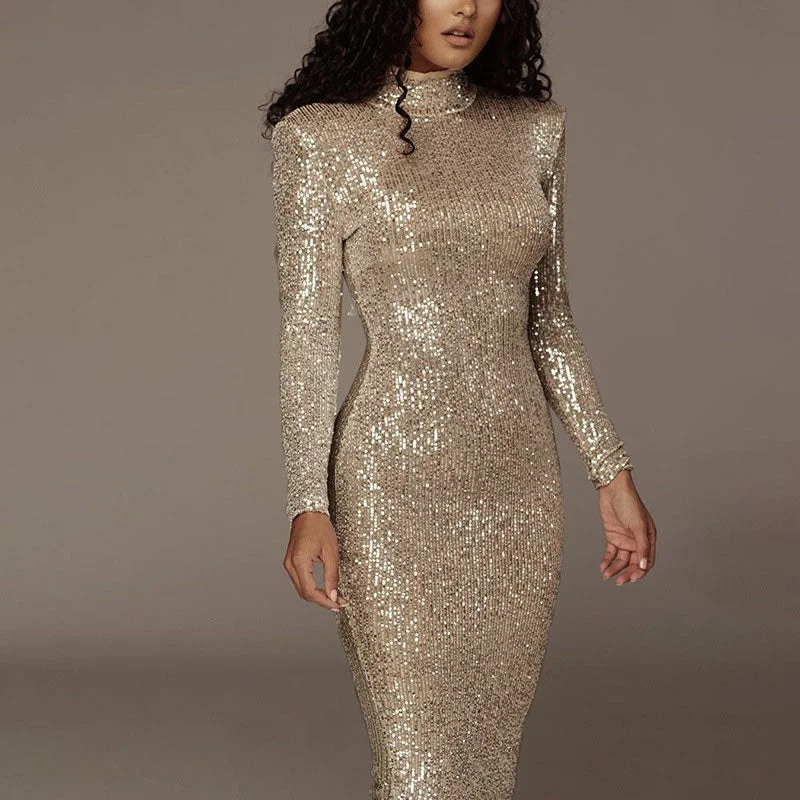 Midi dresses with printed lining for a hidden and stylish detail BerriesJam - Long Sleeved Silver Shiny Party Night Dress Midi dresses with printed lining for a hidden and stylish detail BerriesJam - Long Sleeved Silver Shiny Party Night Dress