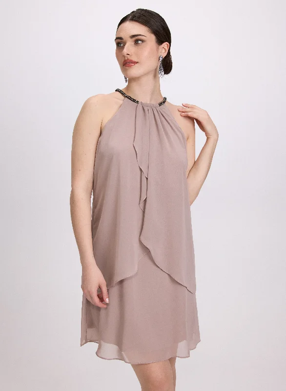 Mini dresses with one - shoulder designs Chiffon Halter Neck Dress