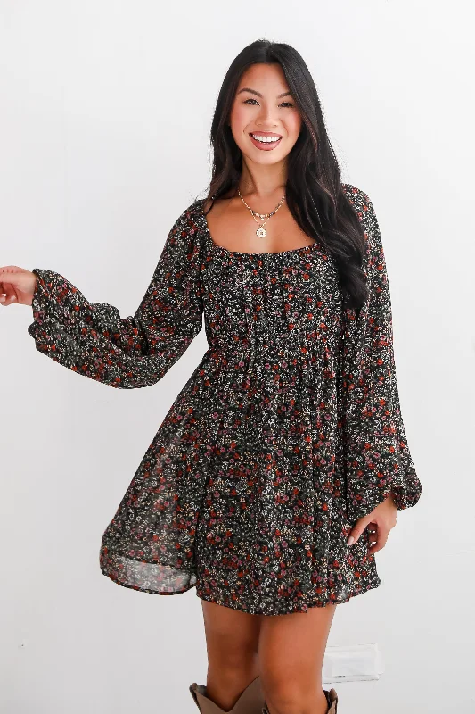 Mini dresses with button - down fronts FINAL SALE - Delight In Elegance Black Floral Mini Dress Mini dresses with button - down fronts FINAL SALE - Delight In Elegance Black Floral Mini Dress