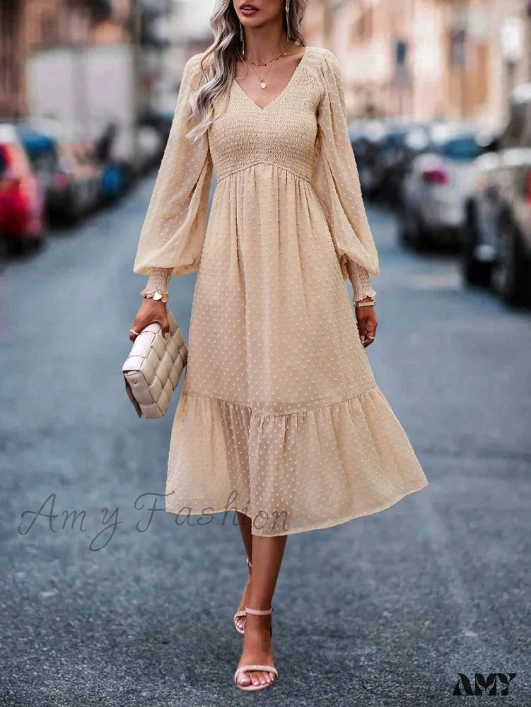 Wrap - style midi dresses in silk for a sophisticated office look Amy Fashion - Swiss Dot Ruffle Hem A-line Dress Wrap - style midi dresses in silk for a sophisticated office look Amy Fashion - Swiss Dot Ruffle Hem A-line Dress