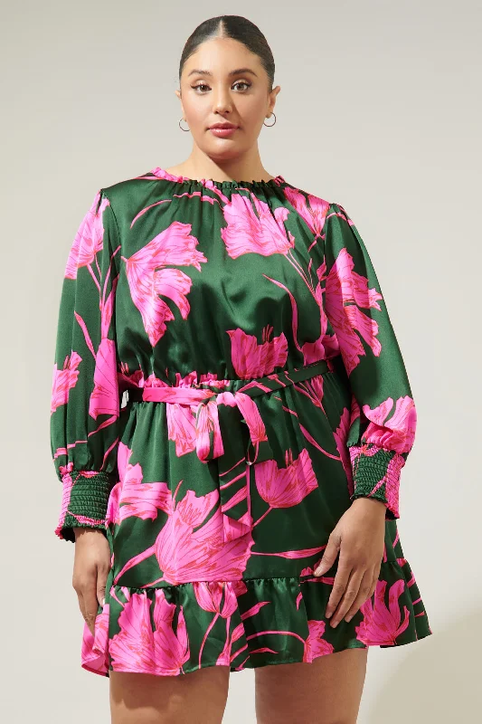 Mini dresses with beaded embellishments for a fancy event Eartha Floral Sevilla Satin Ruffle Dress Curve Mini dresses with beaded embellishments for a fancy event Eartha Floral Sevilla Satin Ruffle Dress Curve