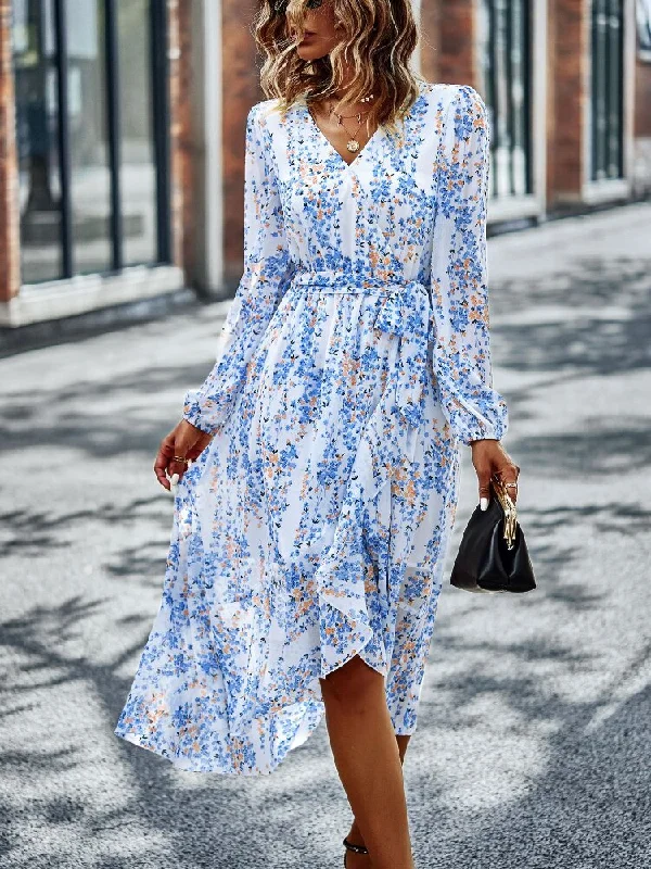 Midi dresses with ruffled hems for a romantic date night FashionSierra - Bohemia Asymmetrical Floral Print Midi Dress Midi dresses with ruffled hems for a romantic date night FashionSierra - Bohemia Asymmetrical Floral Print Midi Dress
