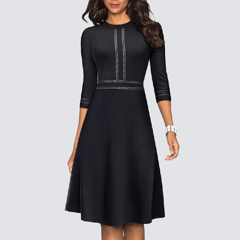 Midi dresses with satin - finish fabrics for a luxurious feel BerriesJam - 2024 Vintage Swing Office A Line Party Patchwork Dress Midi dresses with satin - finish fabrics for a luxurious feel BerriesJam - 2024 Vintage Swing Office A Line Party Patchwork Dress