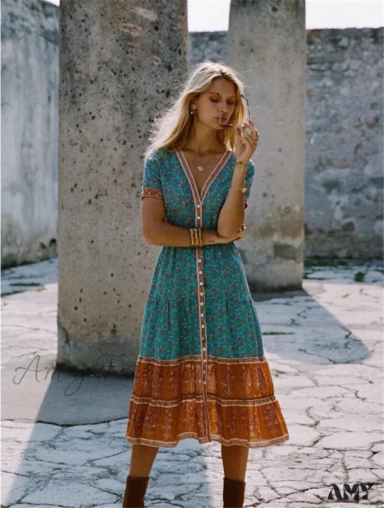 Midi dresses with mesh inserts for a trendy and breathable option Amy Fashion - Strap Floral Print High Waist V-neck Single-breasted Midi Dress Midi dresses with mesh inserts for a trendy and breathable option Amy Fashion - Strap Floral Print High Waist V-neck Single-breasted Midi Dress