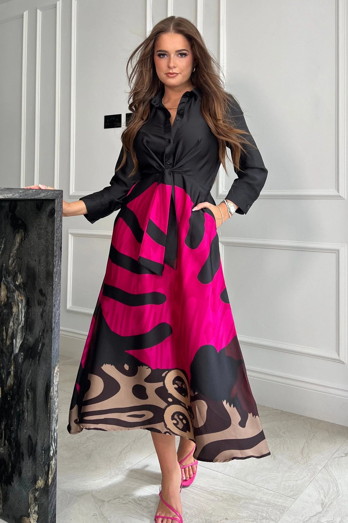Midi dresses with halter necks for a stylish and comfortable option Izzie Purple Leaf Tie Front Shirt Dress Midi dresses with halter necks for a stylish and comfortable option Izzie Purple Leaf Tie Front Shirt Dress