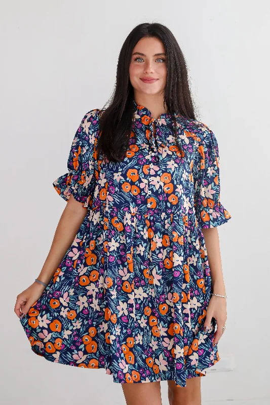 Printed mini dresses for a casual day out FINAL SALE - Adored Mood Navy Floral Babydoll Mini Dress Printed mini dresses for a casual day out FINAL SALE - Adored Mood Navy Floral Babydoll Mini Dress