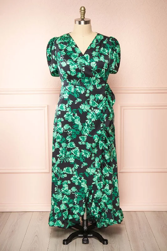 Denim mini dresses with distressed details Sherin | Plus Size Floral Midi Wrap Dress w/ Ruffles Denim mini dresses with distressed details Sherin | Plus Size Floral Midi Wrap Dress w/ Ruffles