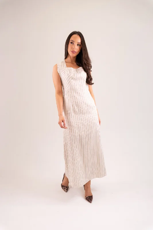 Midi dresses with ribbed textures for a unique and tactile appearance Kayla Striped Linen Dress In Neutral Midi dresses with ribbed textures for a unique and tactile appearance Kayla Striped Linen Dress In Neutral
