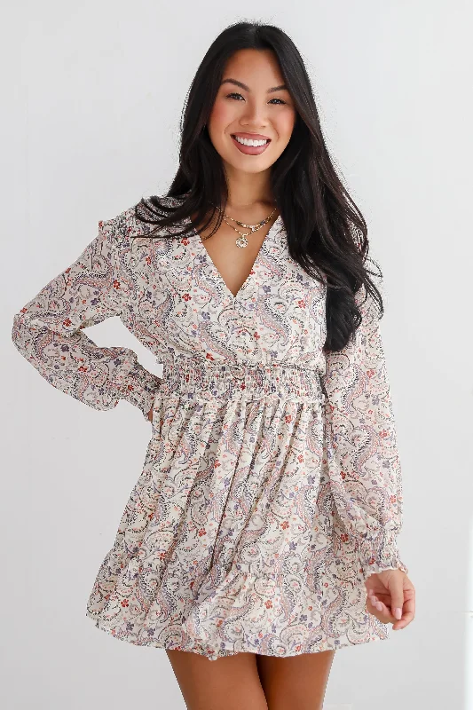 Mini dresses with button - down fronts FINAL SALE - Constant Confidence Cream Paisley Floral Mini Dress Mini dresses with button - down fronts FINAL SALE - Constant Confidence Cream Paisley Floral Mini Dress