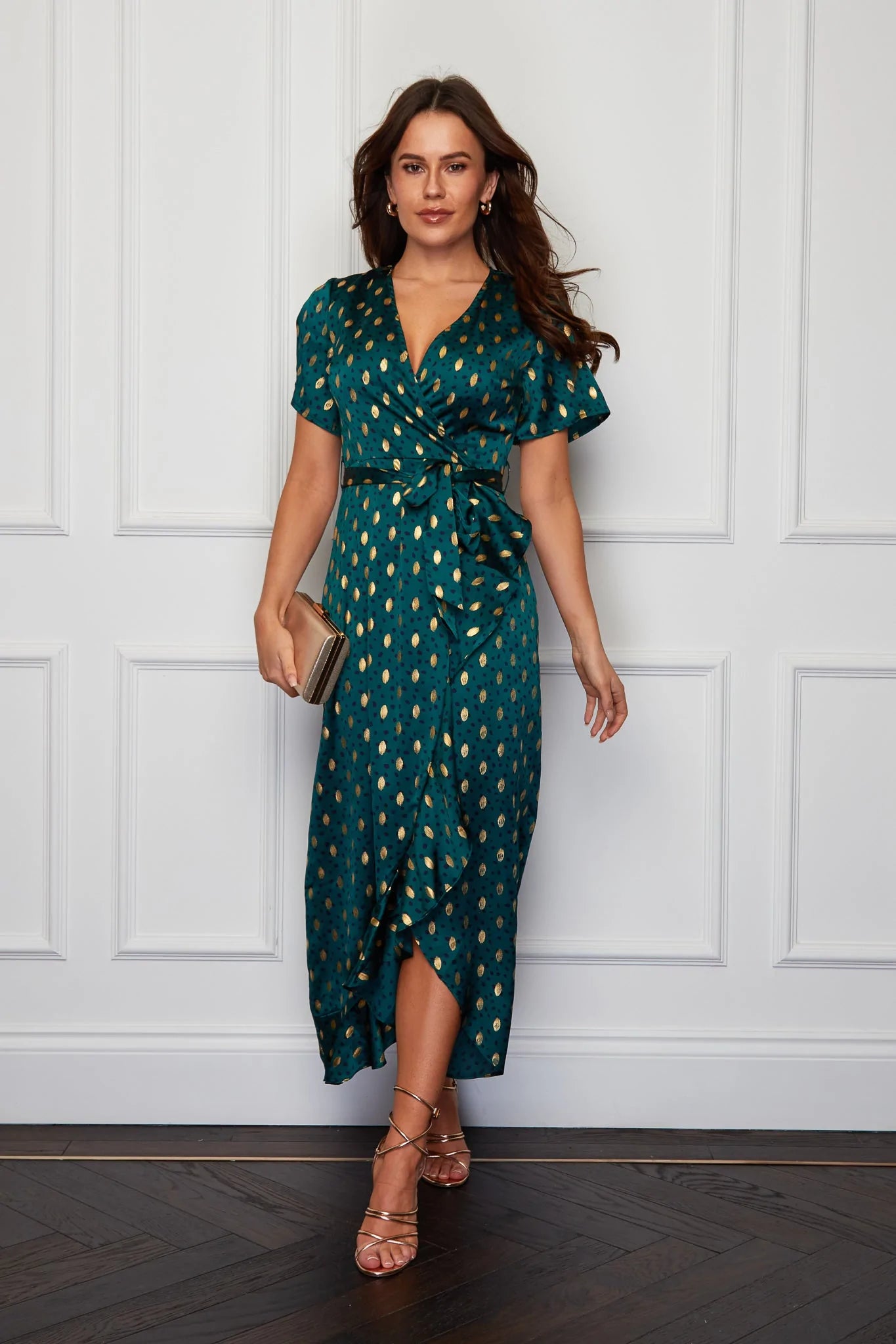 Midi dresses with halter necks for a stylish and comfortable option Fiona Emerald Green Gold Foil Frill Hem Dress Midi dresses with halter necks for a stylish and comfortable option Fiona Emerald Green Gold Foil Frill Hem Dress