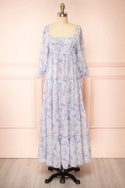 Mini dresses with one - shoulder designs Lukka | Tiered Floral Maxi Dress w/ Puffy Sleeves