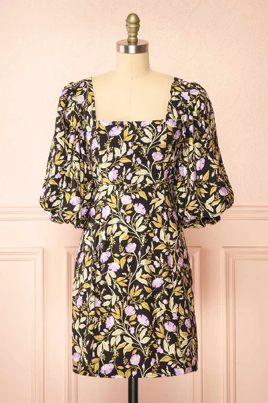Mini dresses with pleated skirts for a classic look Marcelle | Short Floral Black Dress Mini dresses with pleated skirts for a classic look Marcelle | Short Floral Black Dress