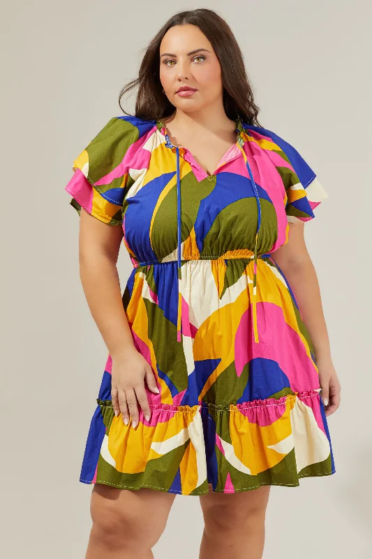 Mini dresses with asymmetric hems for a fashion - forward look Rio Abstract Riley Poplin Short Sleeve Mini Dress Curve Mini dresses with asymmetric hems for a fashion - forward look Rio Abstract Riley Poplin Short Sleeve Mini Dress Curve