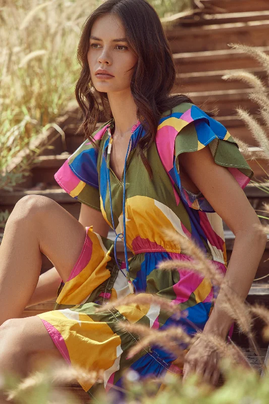 Ruffled mini dresses for a romantic touch Rio Abstract Riley Poplin Short Sleeve Mini Dress Ruffled mini dresses for a romantic touch Rio Abstract Riley Poplin Short Sleeve Mini Dress