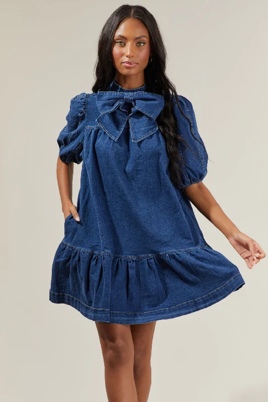 Mini dresses with pleated skirts for a classic look Aura Jacey Denim Shift Dress