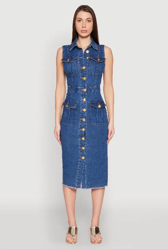 Velvet midi dresses in jewel tones for a glamorous winter event Daisy Denim Sleeveless Utility Midi Dress Velvet midi dresses in jewel tones for a glamorous winter event Daisy Denim Sleeveless Utility Midi Dress