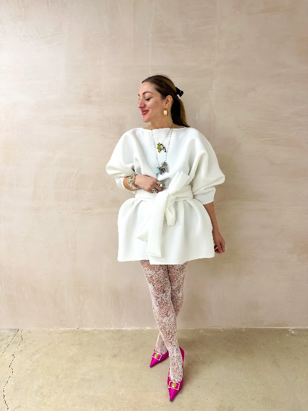 Mini dresses with empire waists for a flattering fit Puff Sleeve Scuba Dress In White Mini dresses with empire waists for a flattering fit Puff Sleeve Scuba Dress In White