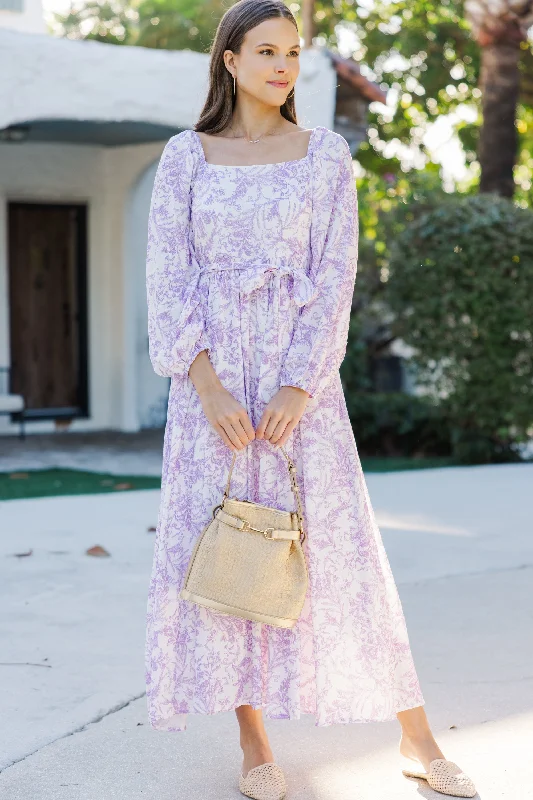 Midi dresses with patchwork patterns for a one - of - a - kind style Feeling Oh So Sweet Lavender Toile Midi Dress Midi dresses with patchwork patterns for a one - of - a - kind style Feeling Oh So Sweet Lavender Toile Midi Dress