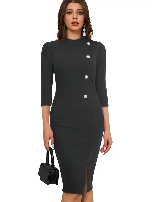 Midi dresses with sheer panels for a touch of allure BerriesJam - 2024 Vintage Stand Collar Plain Formal Business Dress Midi dresses with sheer panels for a touch of allure BerriesJam - 2024 Vintage Stand Collar Plain Formal Business Dress