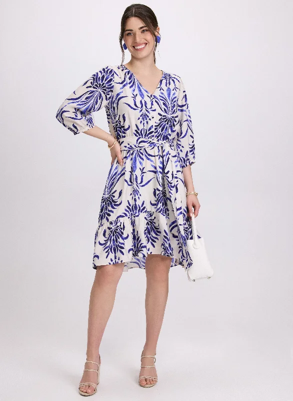 Mini dresses with gathered skirts for a voluminous effect Printed Elbow Sleeve Dress Mini dresses with gathered skirts for a voluminous effect Printed Elbow Sleeve Dress