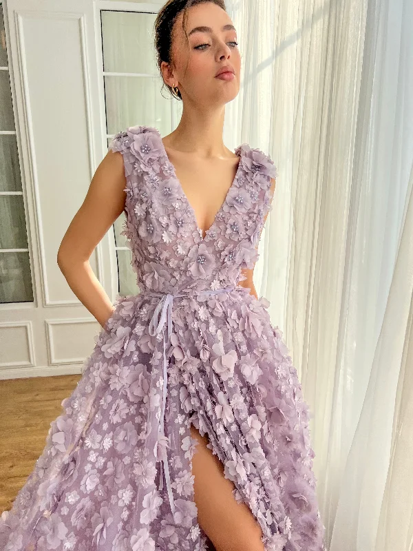 Polyester mini dresses for easy care Lavender Petal Dreamy Gown