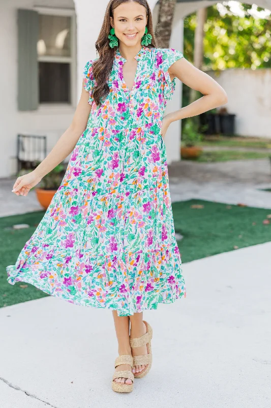 Midi dresses with one - shoulder designs for a modern and asymmetric style Real Love Magenta Purple Floral Midi Dress Midi dresses with one - shoulder designs for a modern and asymmetric style Real Love Magenta Purple Floral Midi Dress
