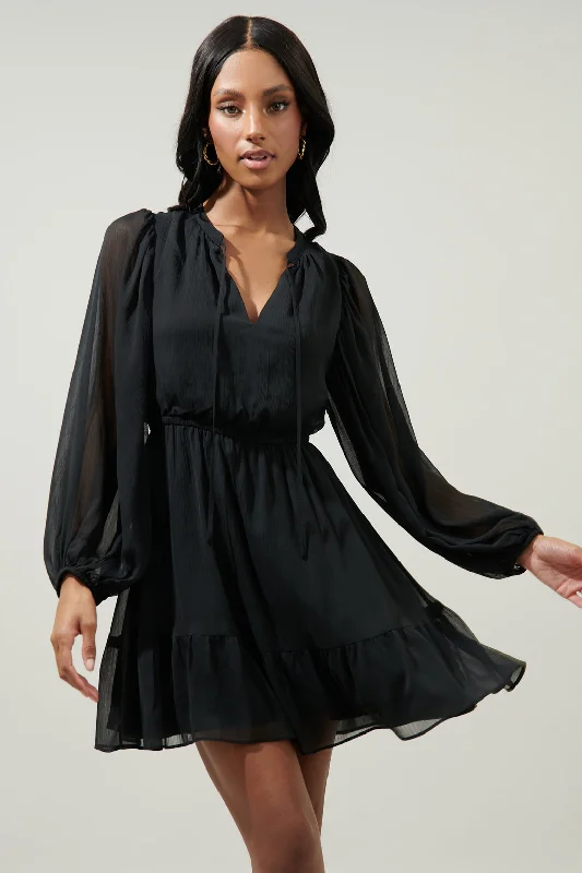 Denim mini dresses with distressed details Paxton Balloon Sleeve Mini Dress