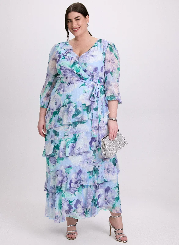 Mini dresses with halter necks for a stylish choice Tiered Floral Dress