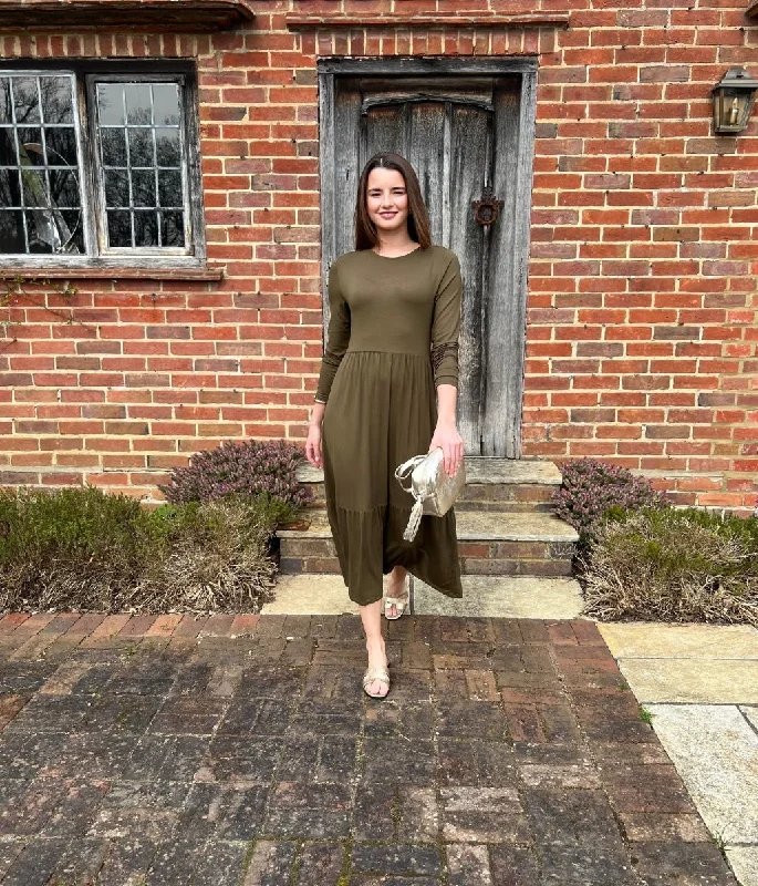 Midi dresses with polka dot prints for a playful summer outfit Olive Tiered Jersey Midi Dress Midi dresses with polka dot prints for a playful summer outfit Olive Tiered Jersey Midi Dress