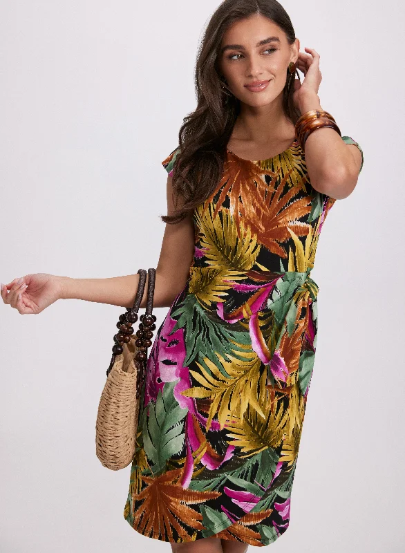 Mini dresses with tiered skirts for added volume Tropical Tie-Waist Dress