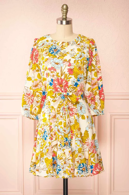 Mini dresses with mesh panels for a sexy and trendy look Zaira | Short Floral Dress w/ 3/4 Sleeves Mini dresses with mesh panels for a sexy and trendy look Zaira | Short Floral Dress w/ 3/4 Sleeves