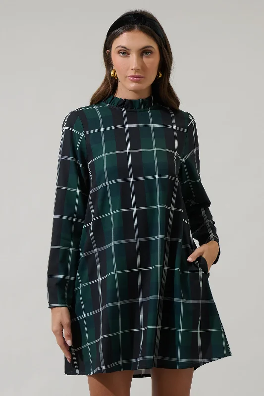 Mini dresses with cold - shoulder designs Sweet Beyond Long Sleeve Plaid Mini Dress