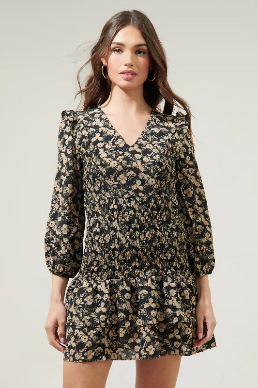 Plaid mini dresses for fall fashion Coco Floral Smocked Drop Waist Mini Dress