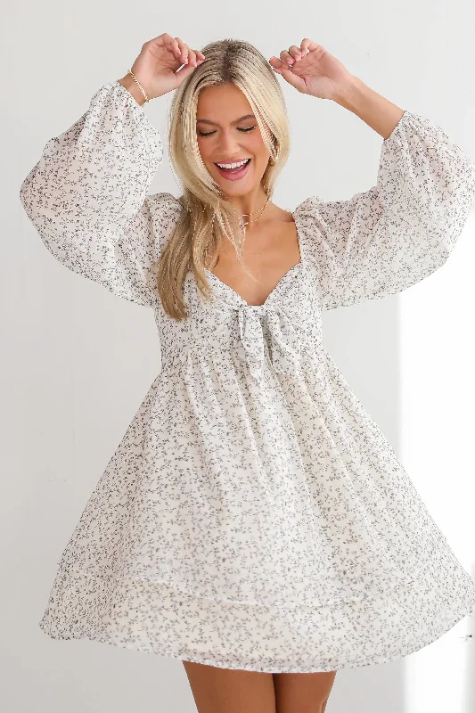Ruffled mini dresses for a romantic touch FINAL SALE - Completely Charismatic Ivory Floral Mini Dress Ruffled mini dresses for a romantic touch FINAL SALE - Completely Charismatic Ivory Floral Mini Dress