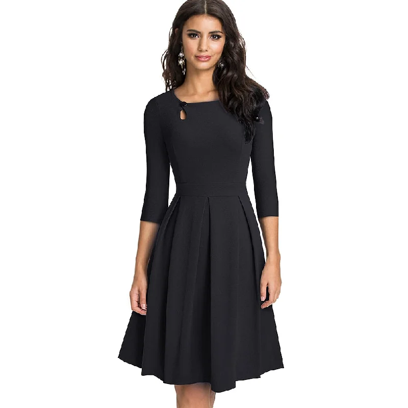 Midi dresses with ruffled sleeves for a more feminine and voluminous look BerriesJam - 2024 Vintage Solid Color A-Line Flared Swing Dress Midi dresses with ruffled sleeves for a more feminine and voluminous look BerriesJam - 2024 Vintage Solid Color A-Line Flared Swing Dress