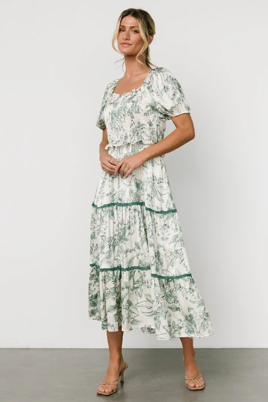 Midi dresses with abstract art prints for an artistic statement Ruthie Tiered Midi Dress | Green Print Midi dresses with abstract art prints for an artistic statement Ruthie Tiered Midi Dress | Green Print