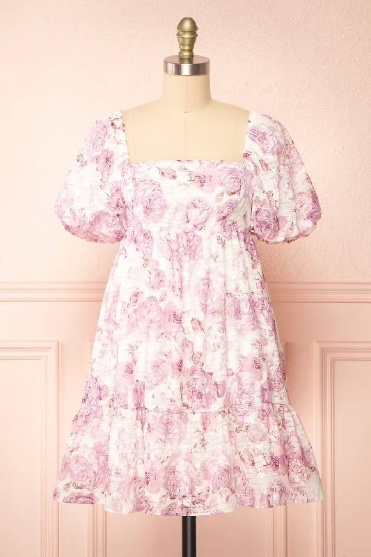 Mini dresses with belted waists for a defined silhouette Satenn | Short Floral Babydoll Dress Mini dresses with belted waists for a defined silhouette Satenn | Short Floral Babydoll Dress
