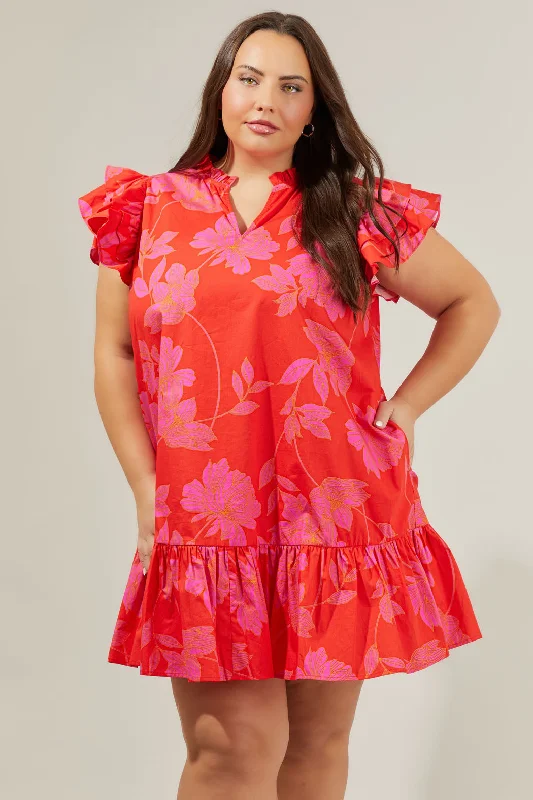 Metallic mini dresses for a glamorous event Maylene Mile Floral Ruffle Shift Dress Curve Metallic mini dresses for a glamorous event Maylene Mile Floral Ruffle Shift Dress Curve