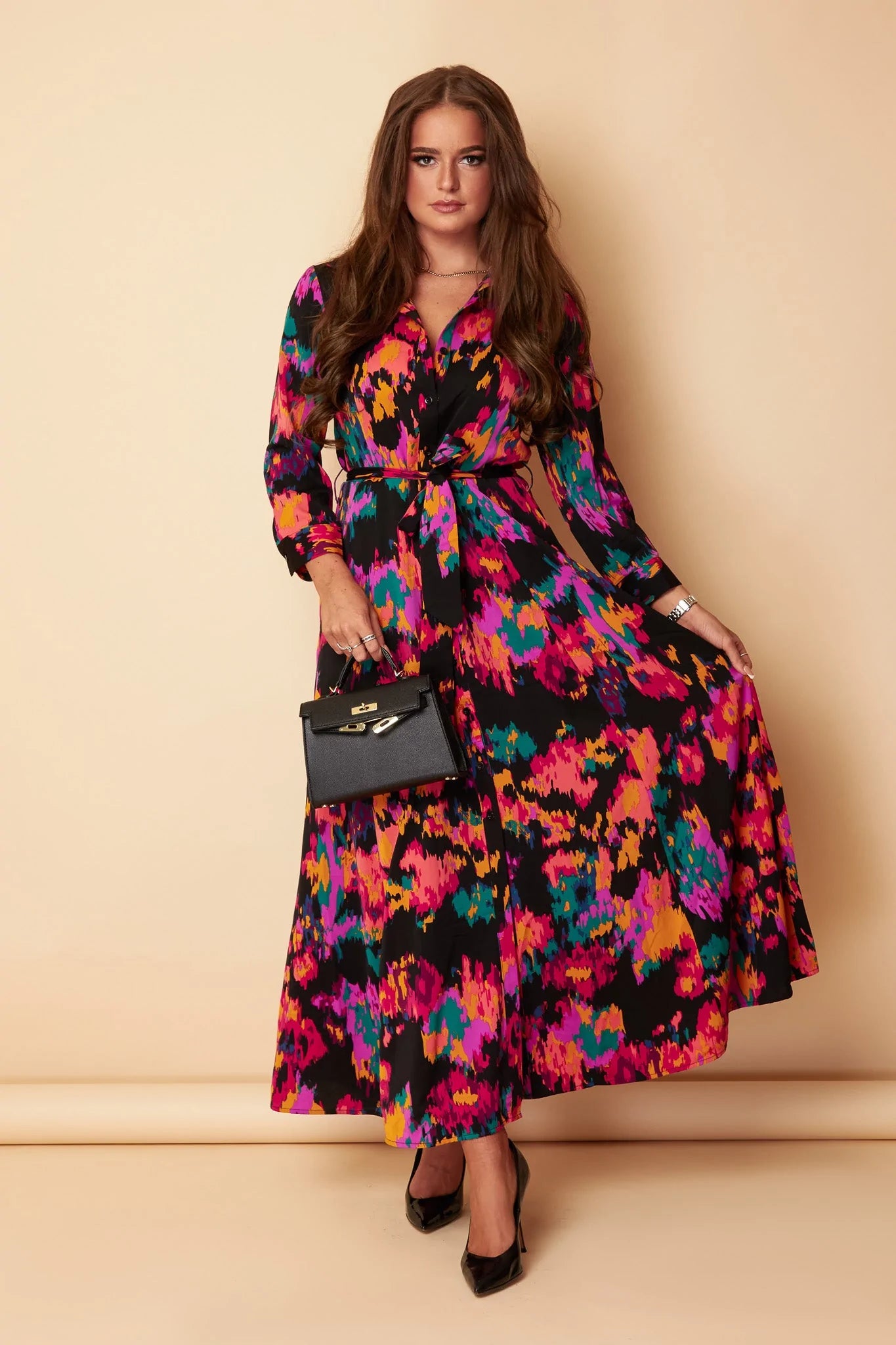 A - line midi dresses with floral prints for spring brunches Dora Multi Print Abstract Shirt Pocket Maxi Dress A - line midi dresses with floral prints for spring brunches Dora Multi Print Abstract Shirt Pocket Maxi Dress